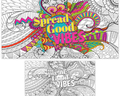 Naozinebi giant mandala poster on the floor inviting group coloring sessions.