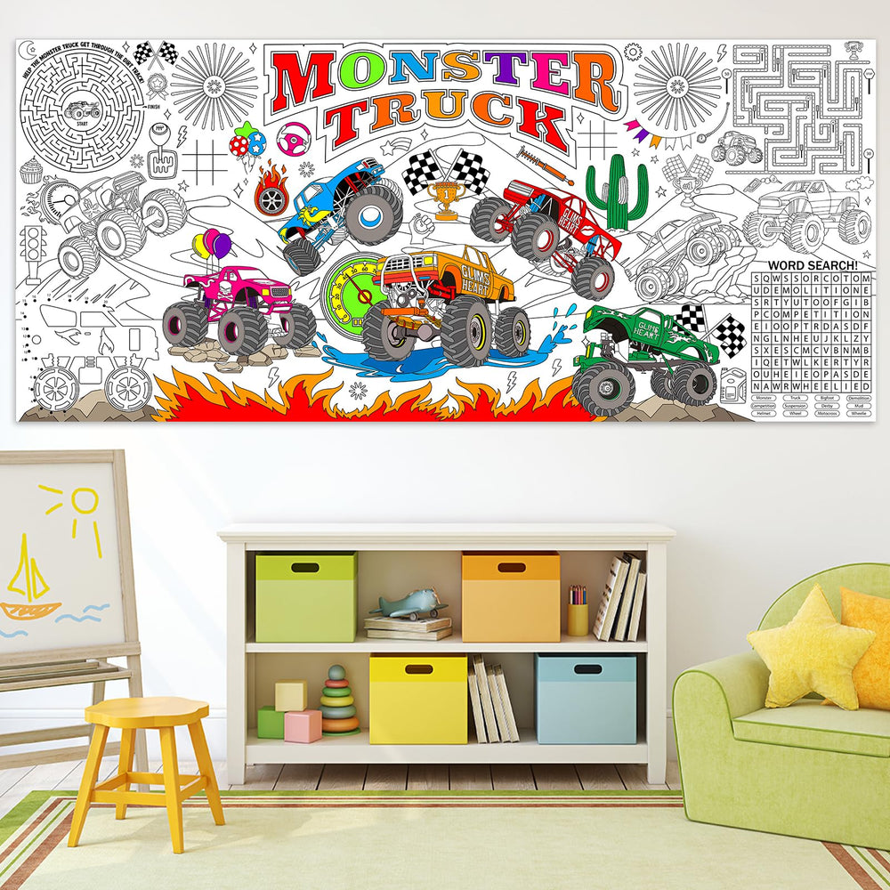 Naozinebi party backdrop—monster truck theme for birthdays and events