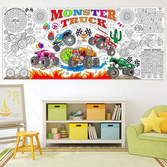 Naozinebi party backdrop—monster truck theme for birthdays and events