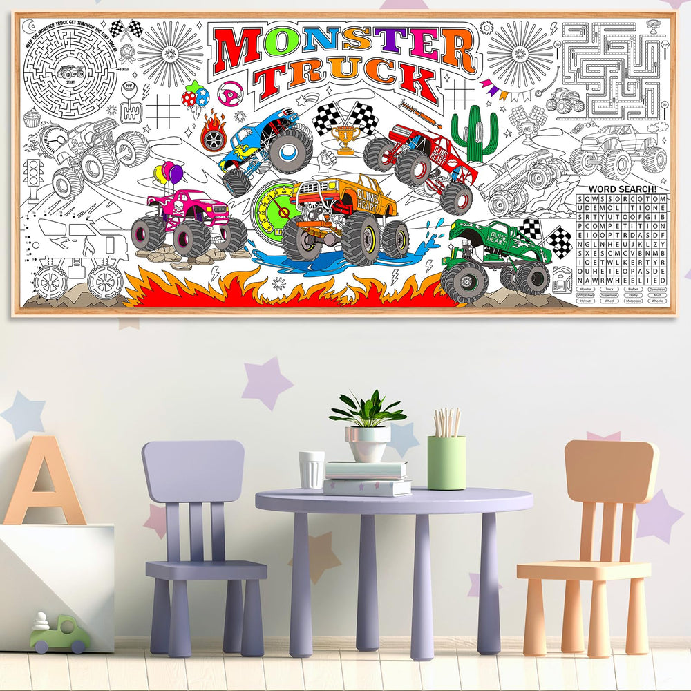 Naozinebi monster trucks poster material—durable, thick paper resists ink bleed