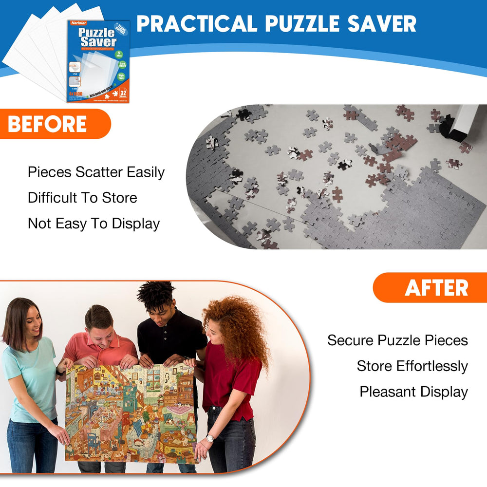 Nariolar adhesive sheets prevent shifting, ensuring neat puzzle displays.