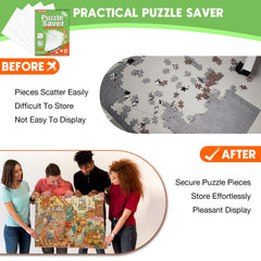 Nariolar Puzzle Saver Sheets on display for finished puzzles.