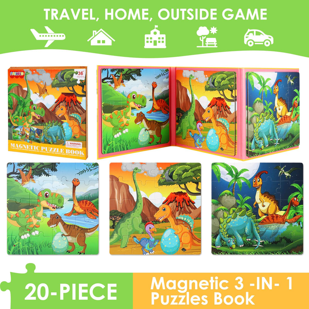 NASHRIO dinosaur puzzle zoo scene promotes problem-solving with magnets.