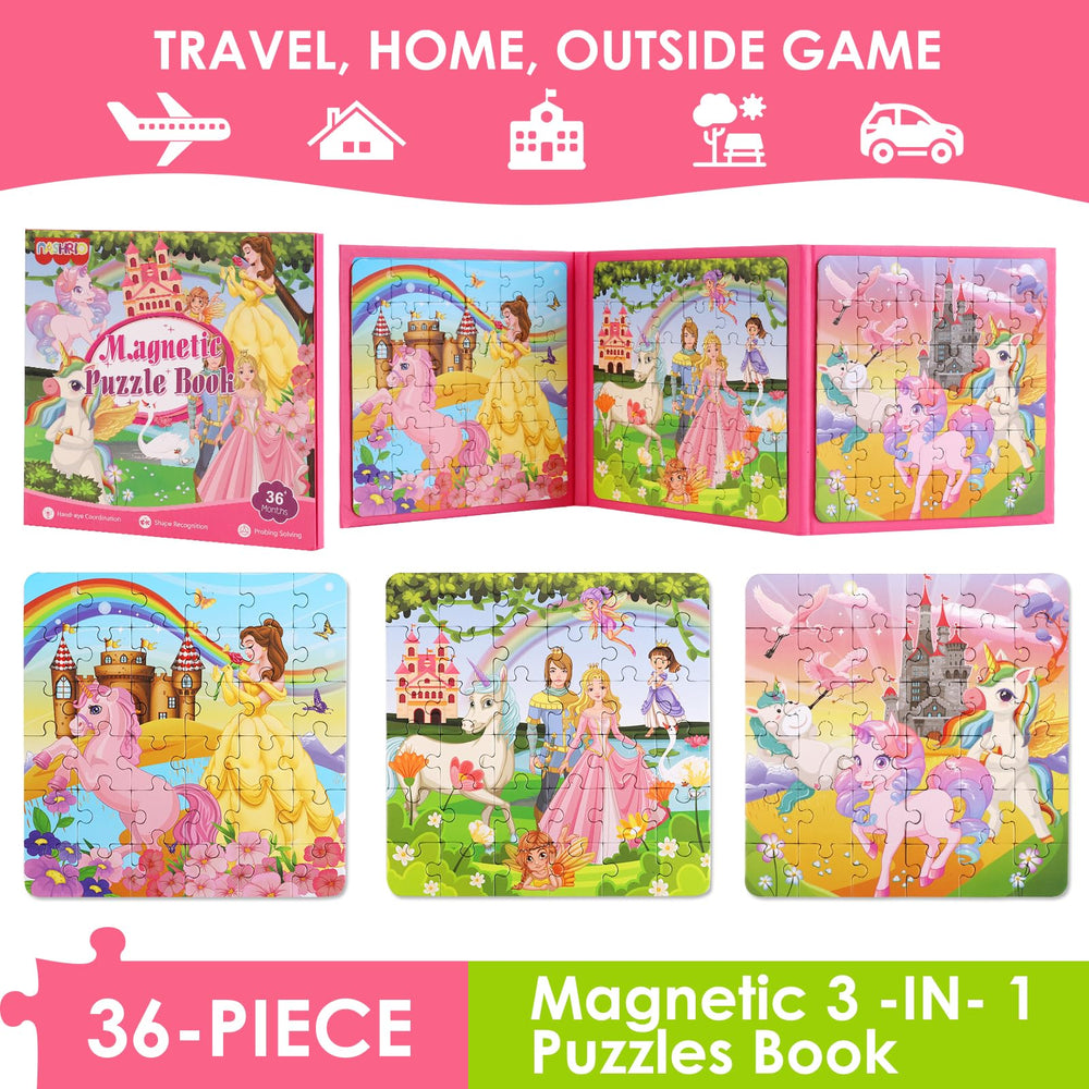 NASHRIO Princess Magnetic Puzzles travel-friendly layout designed for quiet car trips and on-the-go fun.