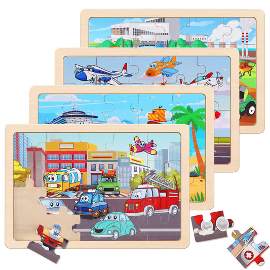 NASHRIO wooden transportation puzzle train 20-piece set enhances fine motor skills during play