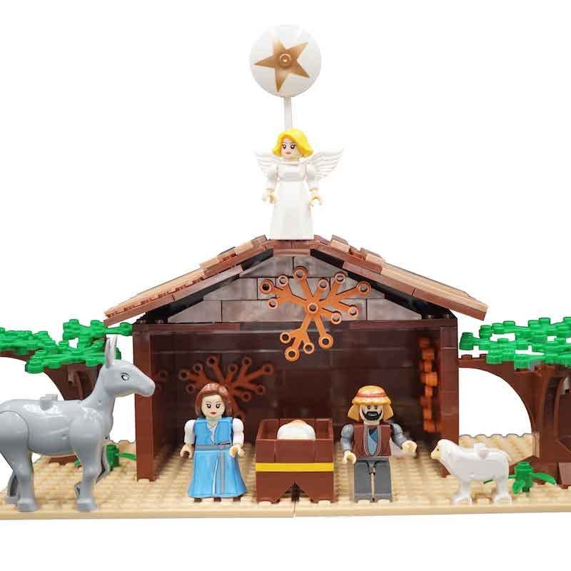 Nativity Bricks Ultimate Play Set trees and stable frame