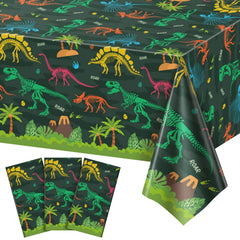 NatNarr dinosaur tablecloth front design for a kids party with vibrant dinosaurs.