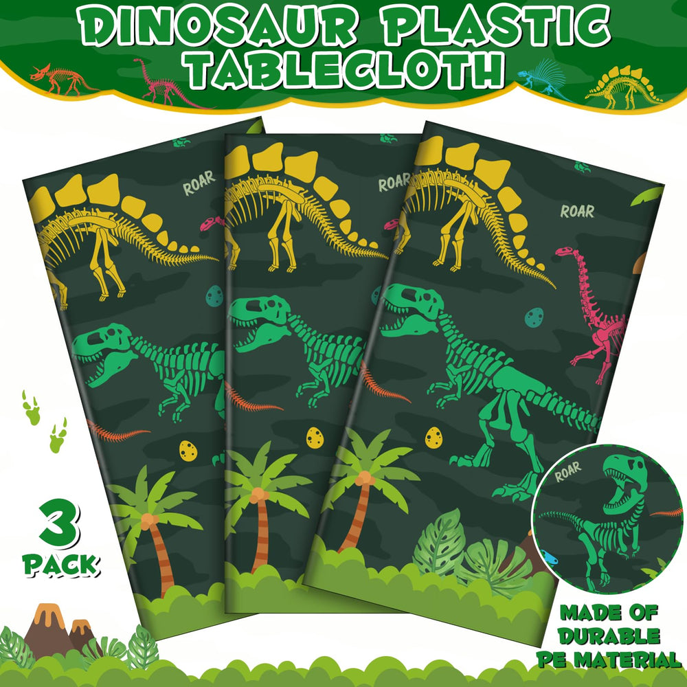 NatNarr dinosaur tablecloth pack rolled, ready for quick party setup.
