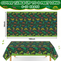 NatNarr dinosaur tablecloth pattern closeup highlighting playful prints for celebrations.