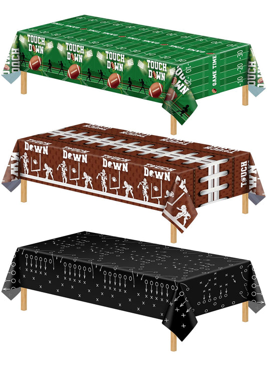 NatNarr football tablecloth design A on a dining table, ideal for football party decor