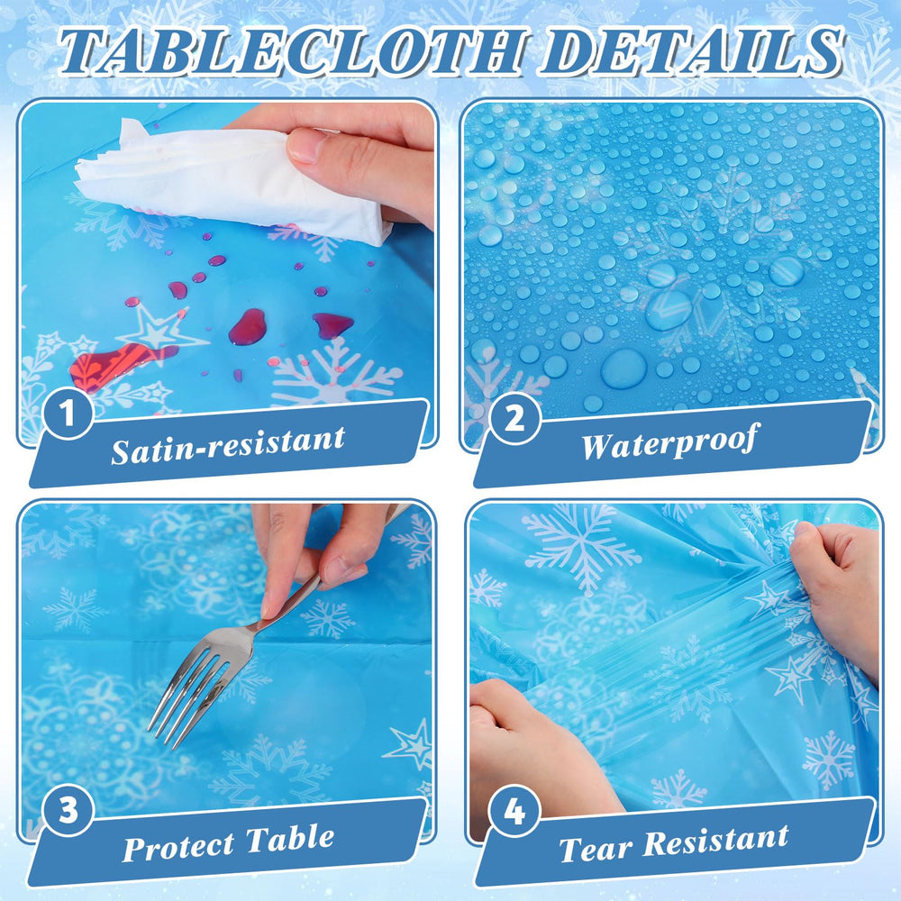 NatNarr frozen-tablecloth blue-castle-snowflakes-tablecloth creates a magical winter vibe