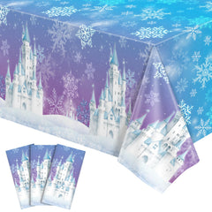 NatNarr frozen-tablecloth blue snowflakes protects surfaces and eases cleanup after meals
