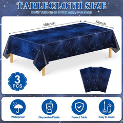 Close-up of NatNarr Galaxy tablecloth pattern with stars and colors.
