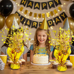 NatNarr metallic foil centerpiece adds sparkle to birthdays and weddings.