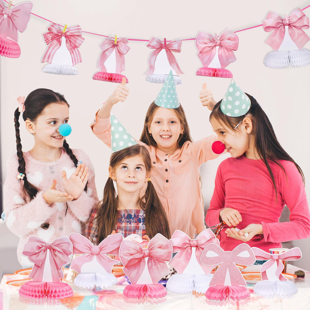 NatNarr versatile pink bow centerpiece suitable for baby showers and Valentine's events.