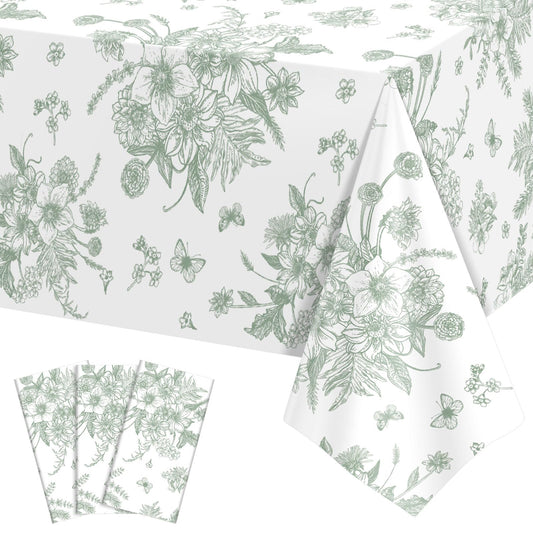 NatNarr Sage Green Floral Tablecloth pack front view, ideal for stylish disposable decor
