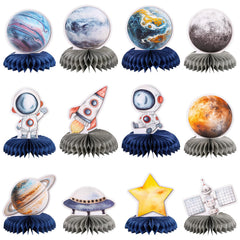 NatNarr space honeycomb solar system centerpiece bright colors elevate party decor
