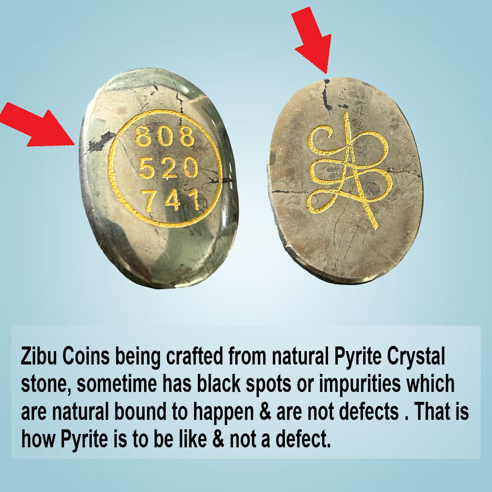 Natural Pyrite Zibu Coin with Switchword symbols for money attraction