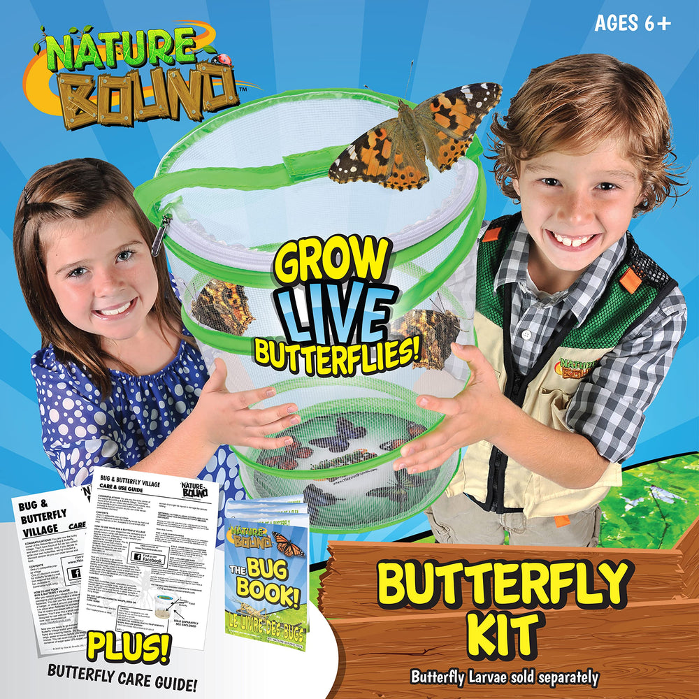 Nature Bound butterfly growing kit enclosure-setup demonstrates easy, safe viewing of growing caterpillars