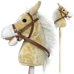 Nature Bound stick horse head close-up showing handsewn craftsmanship for durable pretend play