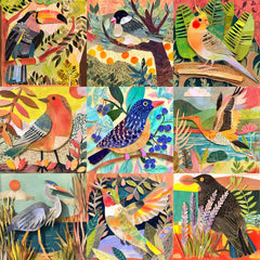 Naturelish 1000 piece puzzle features colorful cut-paper birds for focused, relaxing play.