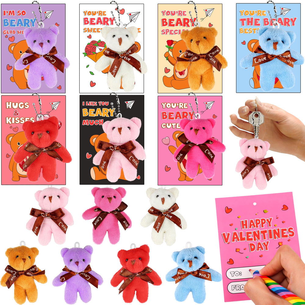NAWITDA mini plush bear keychains in cheerful colors for classroom exchanges