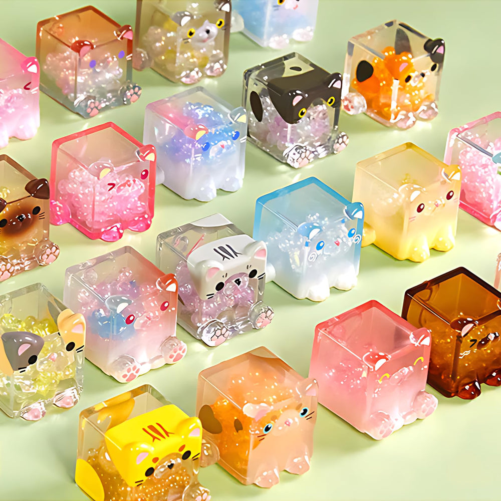 Closeup of beads inside Square Cat Series cube cats