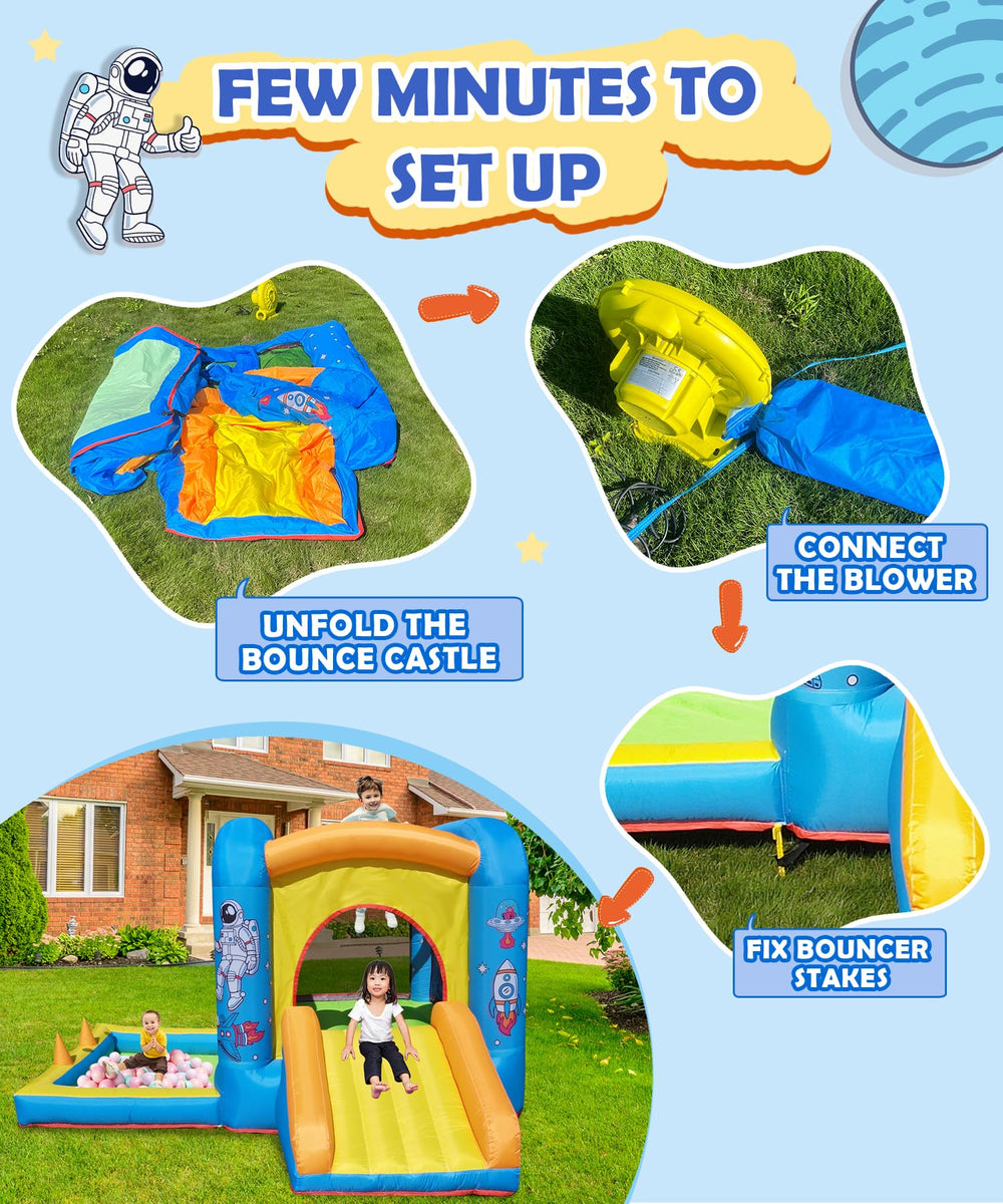 NBSPORT bounce house 350W blower image emphasizing easy inflation