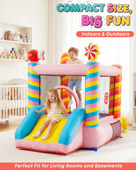 NBSPORT Candy Bounce House side view with slide ready for backyard fun