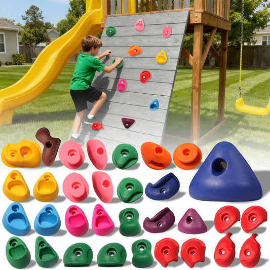 NEATATOU 32-pcs rock climbing holds assortment for customizable wall setups.