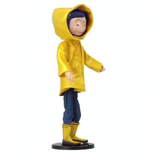 NECA Coraline bendy doll with rain gear, perfect for diorama setups.