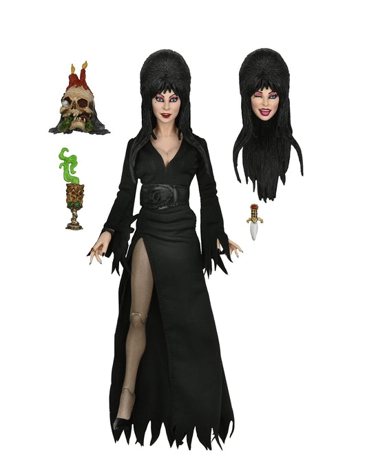 NECA Elvira 8-inch clothed figure with fabric clothing for display and posing.