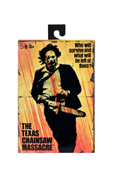 NECA Leatherface figure front packaging view, ideal for display and collection.