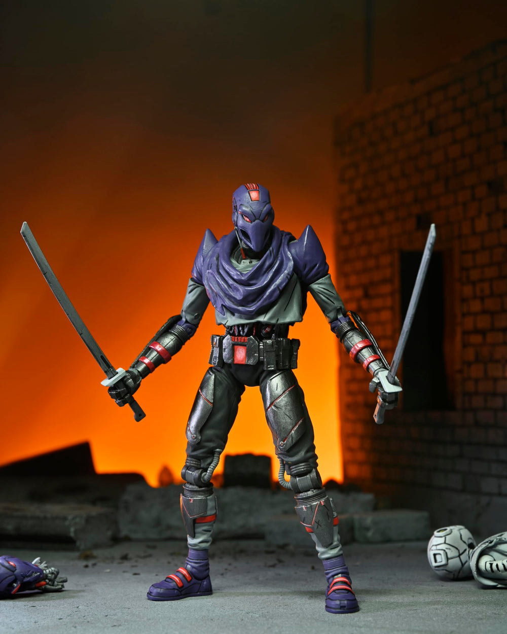 NECA TMNT Last Ronin Foot Bot extending robo forearms add display versatility.