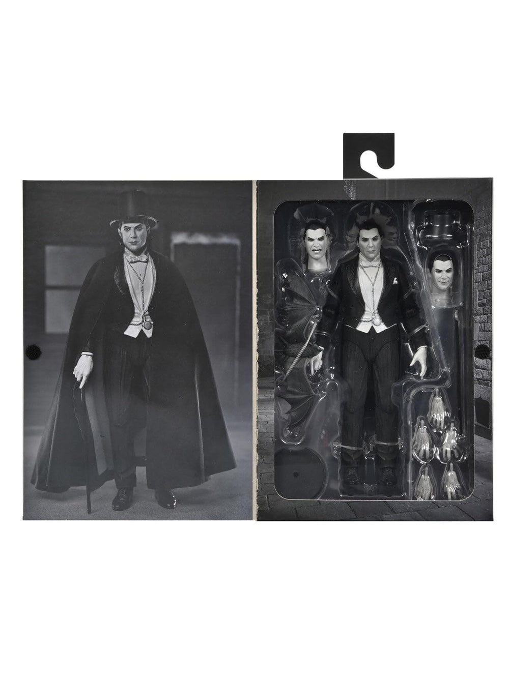 NECA Dracula Carfax Abbey packaging window box opens for easy display.
