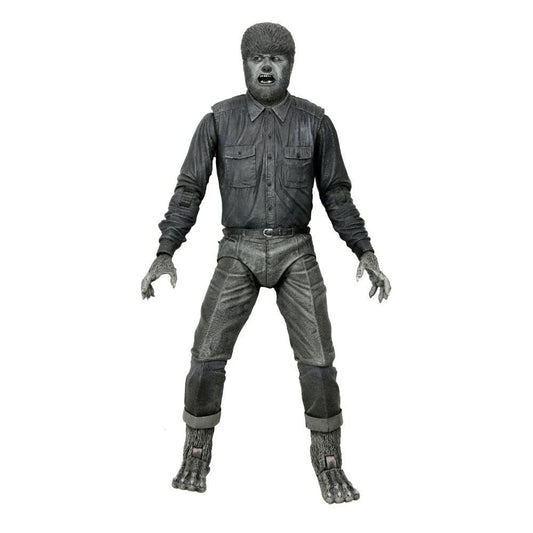 NECA Wolf Man figure in black-and-white deco, 7-inch scale, authentic Lon Chaney Jr. likeness