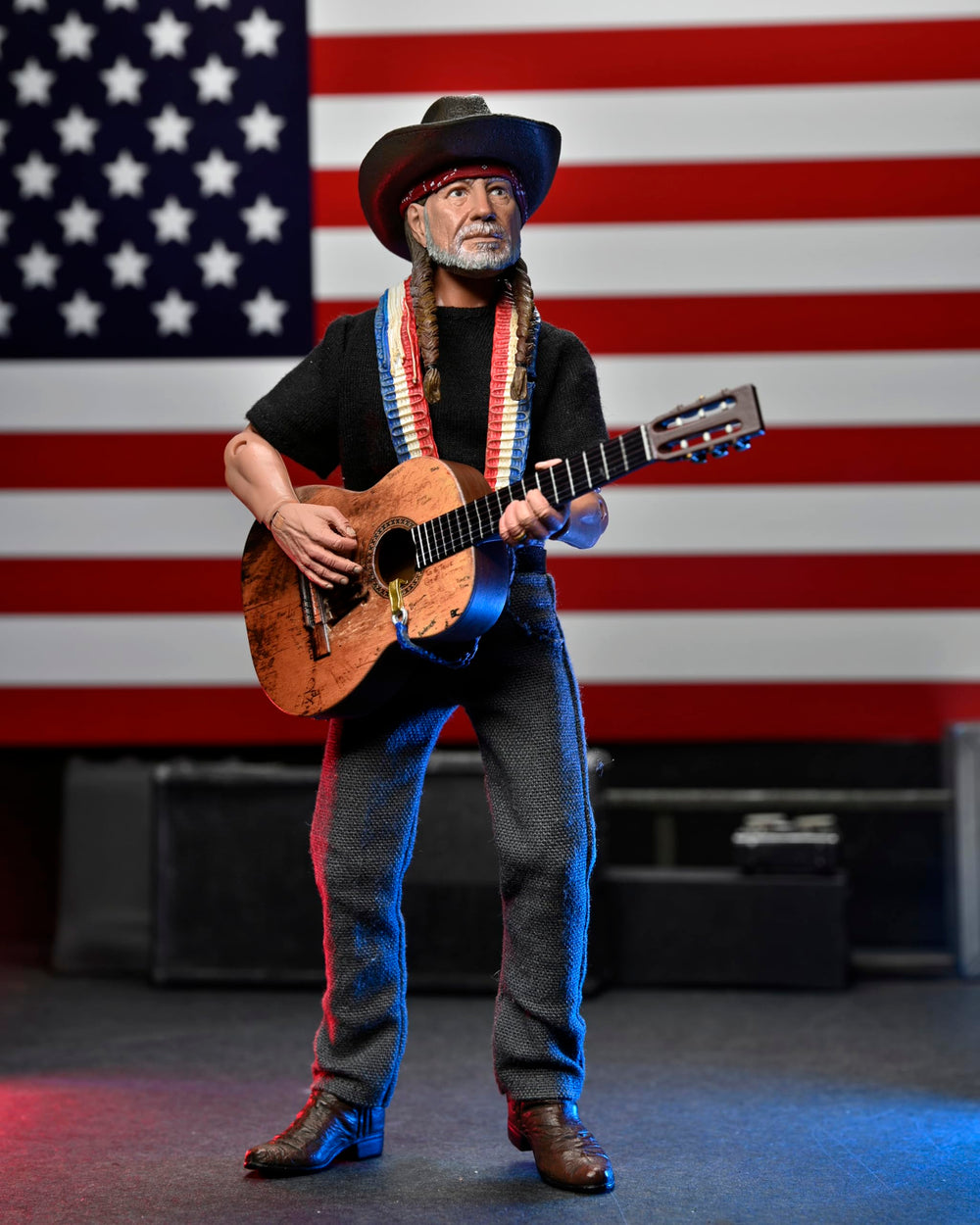NECA Willie Nelson window box packaging protects figure while showcasing licensed design.