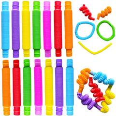 Neec Pop Tubes 14-pack side by side in bright colors for sensory play