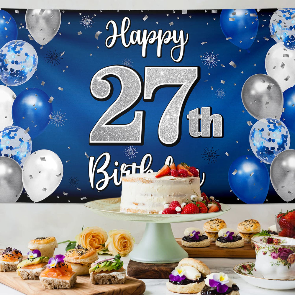 Nelbiirth 27th birthday backdrop photo area creates a dedicated party corner.