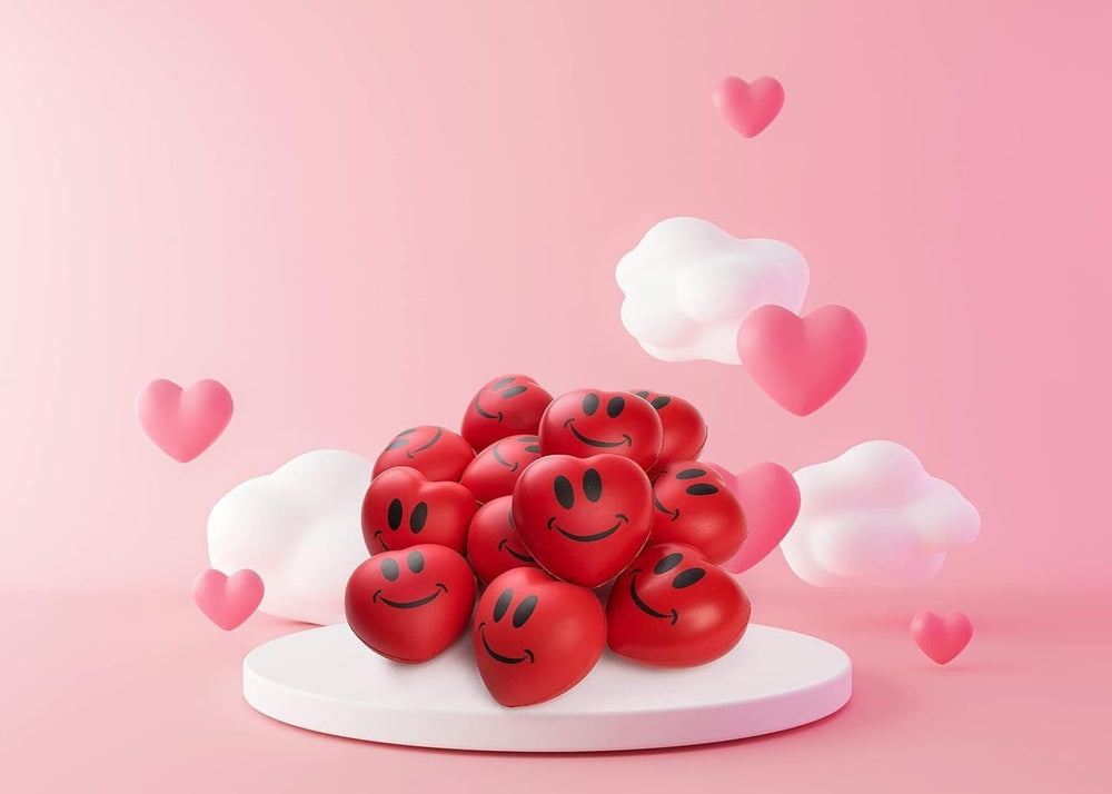 Neliblu red smiley heart stress ball for quick calm during busy days.