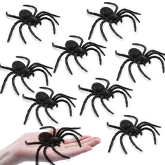 Nelisylux plastic spiders, 8-pack large, ideal for Halloween decor and pranks.