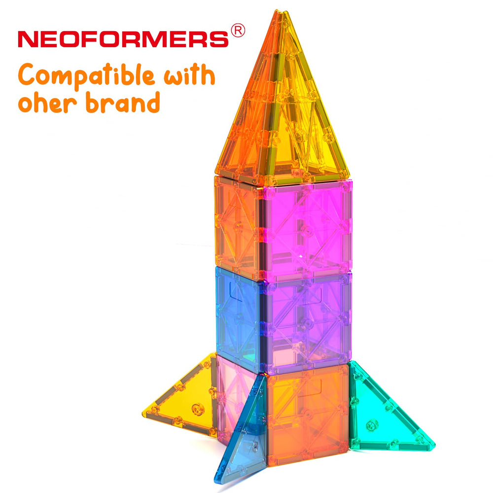 NEOFORMERS magnetic tiles promote cooperative play and collaborative design.