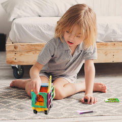 NEOFORMERS magnetic tiles bus-truck assembly demonstrates collaborative play