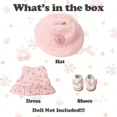 NEOVISTA Cherry Picnic Dress Set for LABUBU Doll – 3-Piece Pastoral Outfit (17cm)