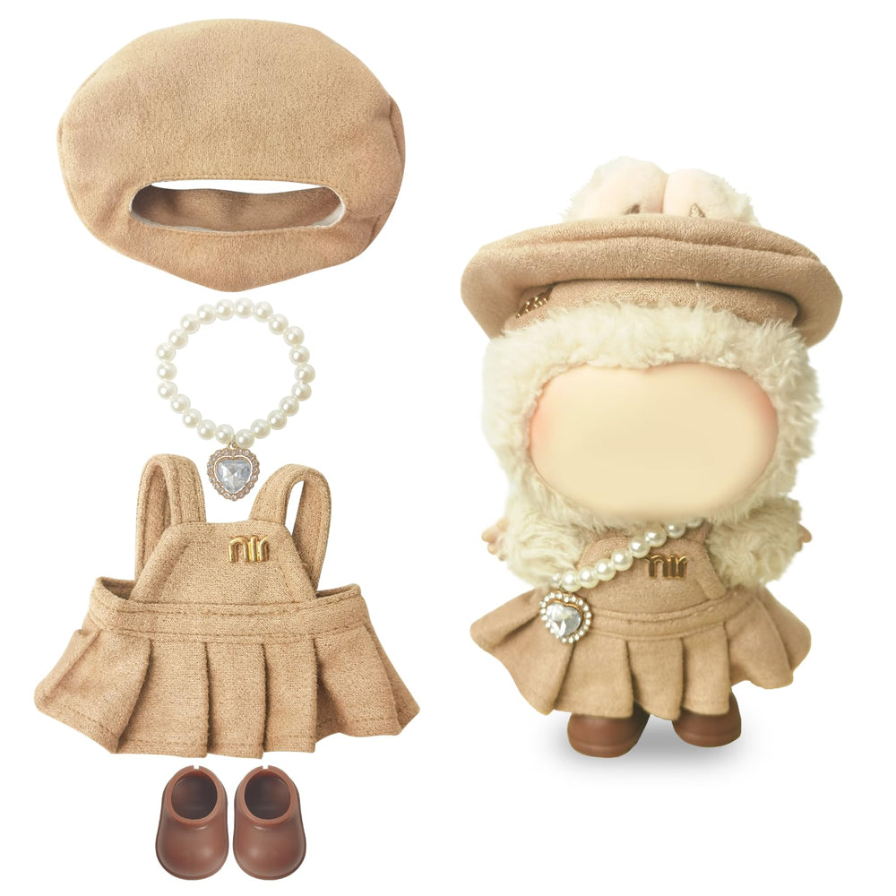 NEOVISTA Labubu mocha beige chic dress for 8-inch dolls, elegant and versatile.