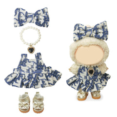 NEOVISTA Skyline Elegance suspender dress in navy and white for Labubu dolls, urban chic look