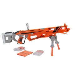 Nerf AccuStrike RaptorStrike includes 18 darts for battles.