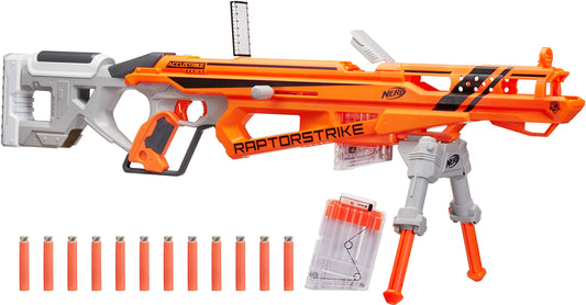 Nerf AccuStrike RaptorStrike blaster with bolt-action for precise dart shots.