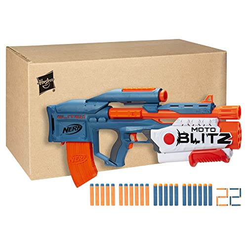 Nerf Elite 2.0 Motoblitz airblitz mode blasts six darts at once outdoors.