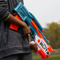 Nerf Elite 2.0 Motoblitz battery compartment for motorized blasting power.